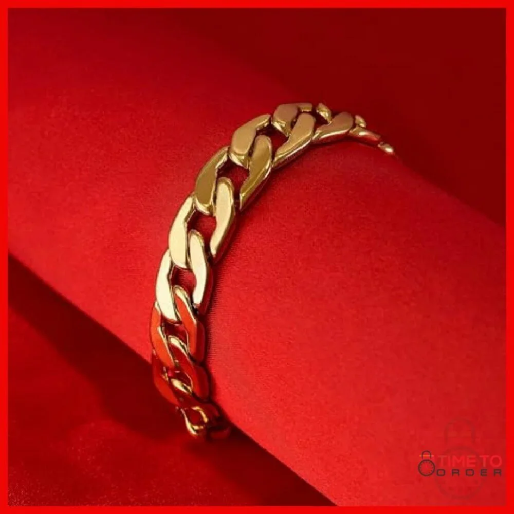 10in 12mm Flat Cuban Link Bracelet 24k Gold Plated Heavy Chain